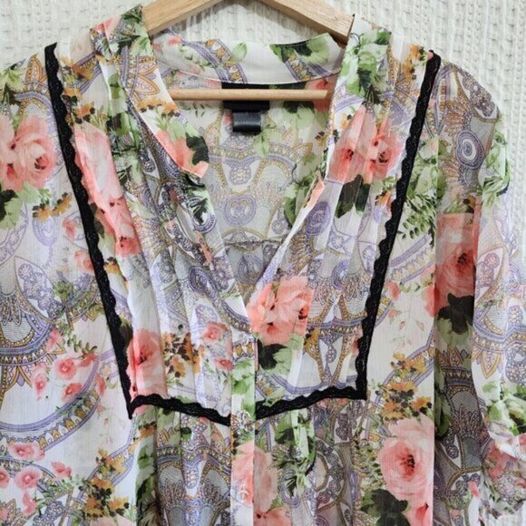 Torrid Vintage Plus Size Victorian Peasant Style Floral Pleated Blouse Size 2X - Picture 7 of 16